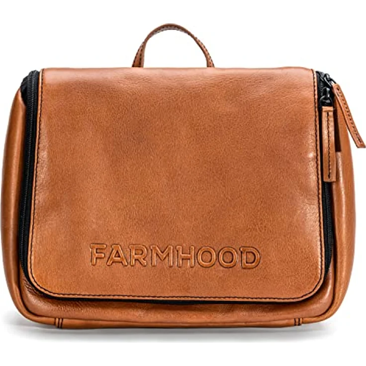FARMHOOD Memphis Damen/Herren großer Leder Kulturbeutel | viele Fächer mit Reißverschluss | Kosmetiktasche 27 cm – Bild 1