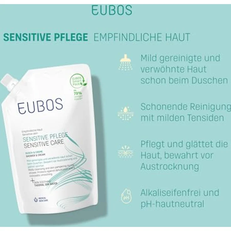 Eubos Dusch & Creme Nachfüllbeutel 400ml für normale bis trockene Haut, dermatologisch getestete Hautverträglichkeit – Bild 3