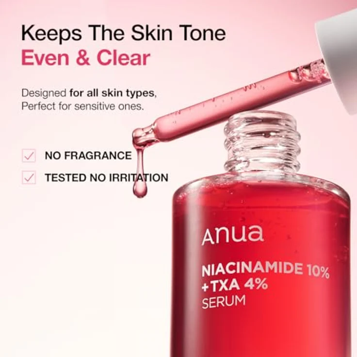 ANUA Serum mit 10 % Niacinamid + 4 % Tranexamsäure, Ceramid, Hyaluronsäure, Vitamin B12, natürliche Farbe, Koreanische Glashaut, parfümfrei, 30 ml - Gesichtscreme – Bild 3