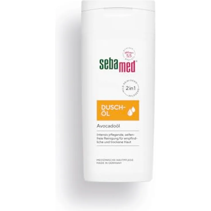 Sebamed Duschöl 200 ml, seifenfreie Reinigung mit Avocadoöl, intensiv pflegend für empfindliche und trockene Haut, pH 5,5, vegan