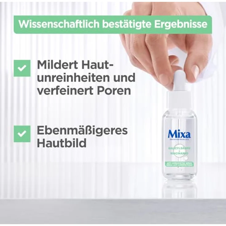 Mixa Anti-Unreinheiten Serum, Für zu Akne neigende und sensible Haut, Mattes Finish & Ölkontrolle, 30 ml – Bild 5