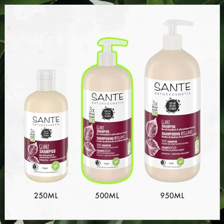 Sante Naturkosmetik glanz Shampoo Bio-Birkenblatt & Pflanzliches Protein Natürliche Haarpflege Für glänzendes Haar Vom Ansatz Bis In Die Spitzen Mit Pumpspender Vegan 500 ml – Bild 5