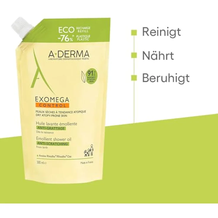 A-Derma EXOMEGA CONTROL Duschöl Nachfüllpackung, 500 ml Duschgel - Dermokosmetik aus der Apotheke, hochwertige kosmetische Stoffe, Deutschland – Bild 4