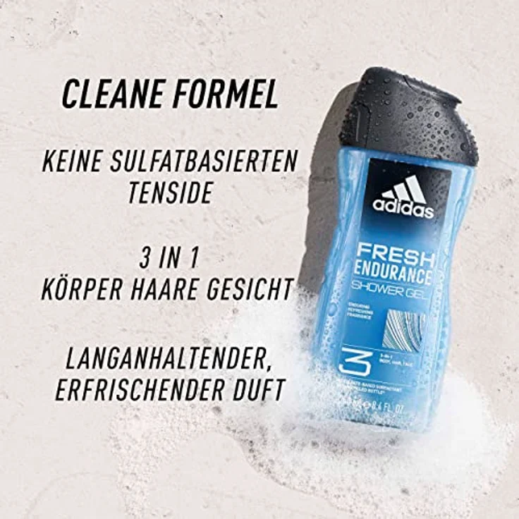 adidas 3in1 Fresh Endurance Duschgel, anregender Duft und langanhaltender Frische, 250 ml – Bild 2