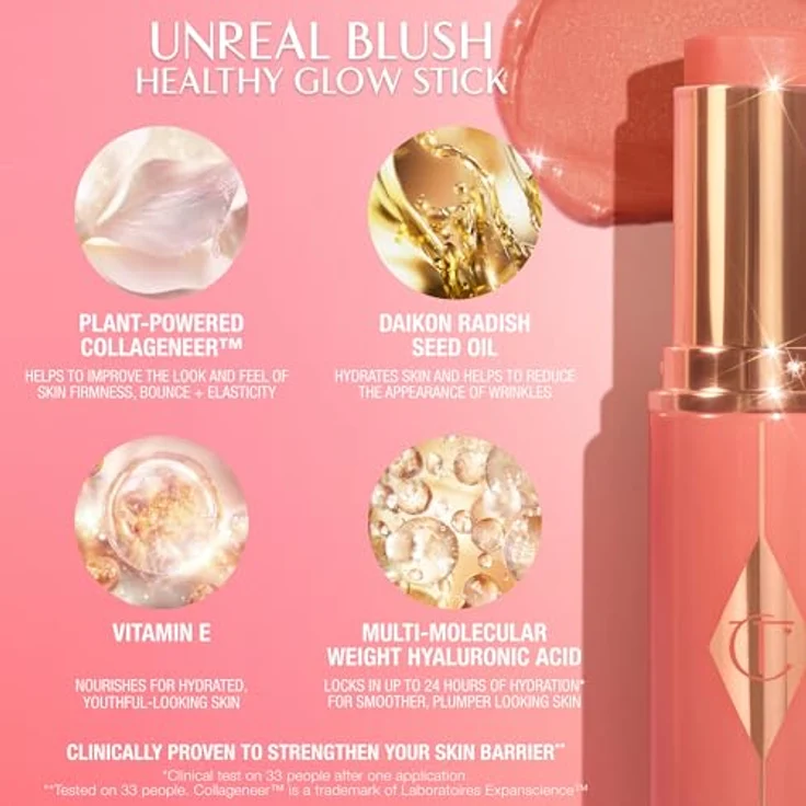 Charlotte Tilbury Unreal Blush Healthy Glow Stick, Rouge & Bronzer, 9g, Berry Glow, skincare-infused, buildable Textur – Bild 4