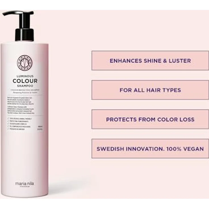 Maria Nila Luminous Color Shampoo & Conditioner Set, 2 x 500 ml, reduziert Farbverlust, Granatapfel-Extrakt, 100% vegan, sulfat- und parabenfrei – Bild 2