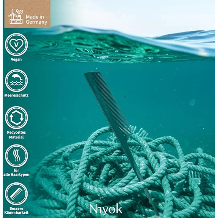 Niyok Stielkamm aus recycelten maritimen Seilen, 99% Recyclingkunststoff, ideal zum Toupieren, Abteilen & Stylen, Made in Germany – Bild 4
