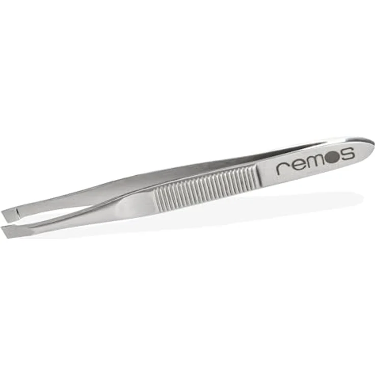 REMOS Pinzette, 8 cm aus rostfreiem Edelstahl mit schräger Spitze, rutschsicher und hygienisch für Augenbrauen und Bastelarbeiten – Bild 3