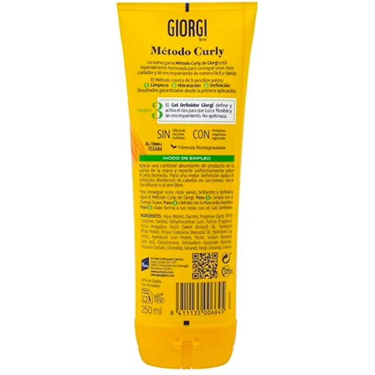 Giorgi Line Definiergel, Curly-Methode, spektakuläre Locken, 0% Alkohol, 0% Silikone, 0% Sulfate, mit pflanzlichen Proteinen und Avocado, 250 ml – Bild 2