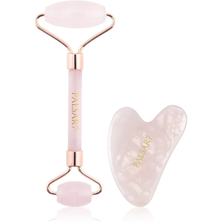 PALSAR7 Massage Roller und Guasha Rose Quartz Set, Gesichtspflege-Accessoires zur Faltenreduzierung und Wiederherstellung der Hautelastizität