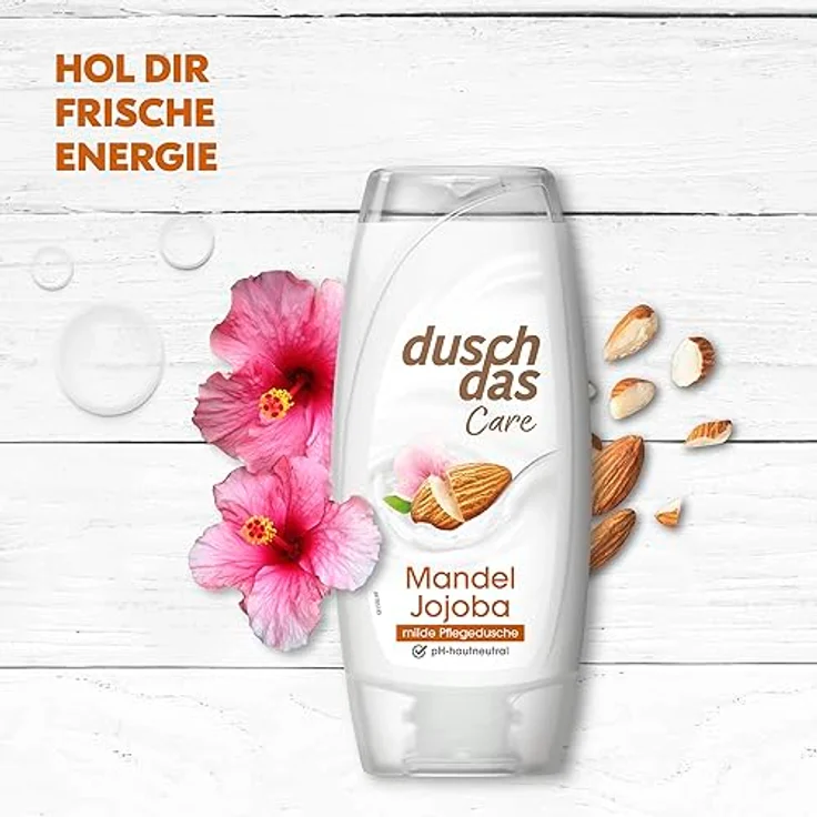 Duschdas Care Duschgel Mandel & Jojoba, milde Pflegedusche mit pH-hautneutraler Formel, 6x 225 ml, biologisch abbaubar – Bild 4