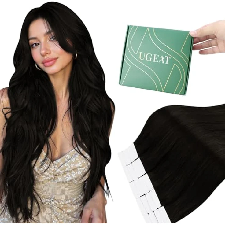 Ugeat Invisible Tape Extensions Echthaar, Dunkelbraun 35 cm, 40g, 20 Stück, Remy-Echthaar, wiederverwendbar – Bild 1