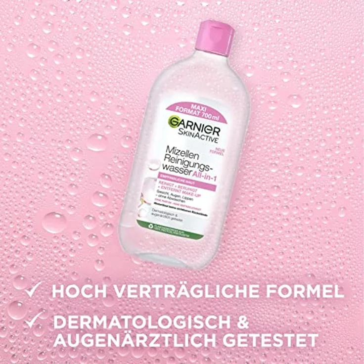 Garnier Mizellen Reinigungswasser, Für eine sanfte Reinigung und schonendes Abschminken, Beruhigendes und feuchtigkeitsspendendes Gesichtswasser, SkinActive, 1 x 700 ml – Bild 4