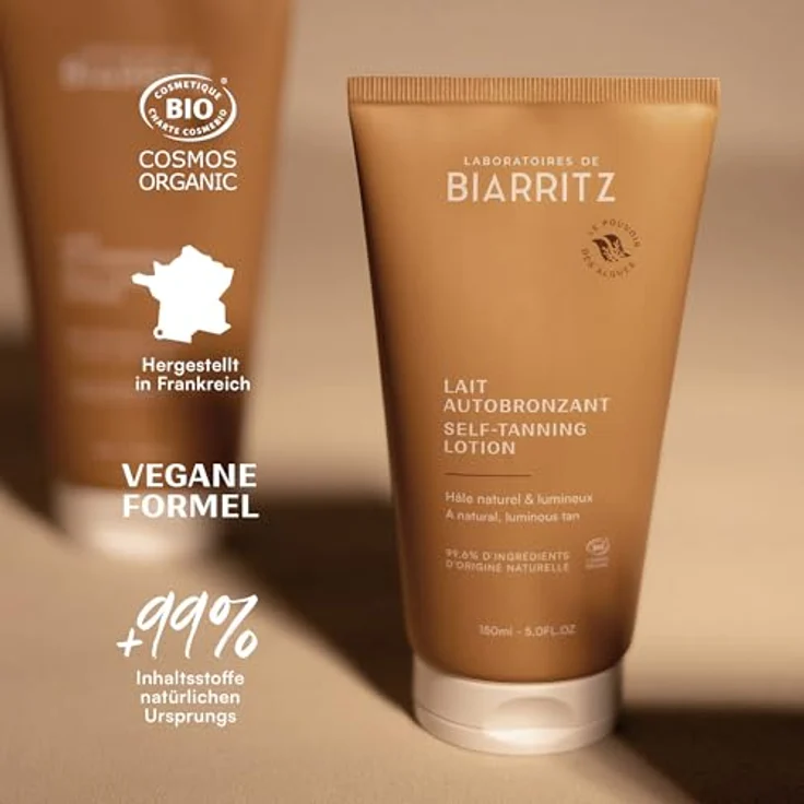 Laboratoires de Biarritz Bio-zertifizierte Feuchtigkeitsspendende Selbstbräunungsmilch für Gesicht und Körper, goldene Bräune, 150 ml – Bild 3