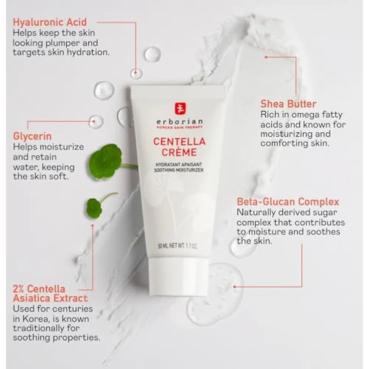 Erborian Centella Cream mit Centella Asiatica und Hyaluronsäure - Beruhigende Feuchtigkeitscreme - Anti-Rötungen - 20 ml - Koreanische Hautpflege – Bild 3