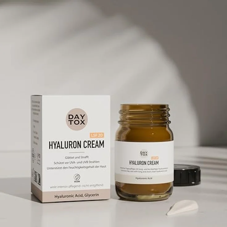 DAYTOX Hyaluron Cream, Gesichtscreme mit LSF 20 & Hyaluron Säure, vegan, ohne Silikone, 50 ml, Made in Germany – Bild 5