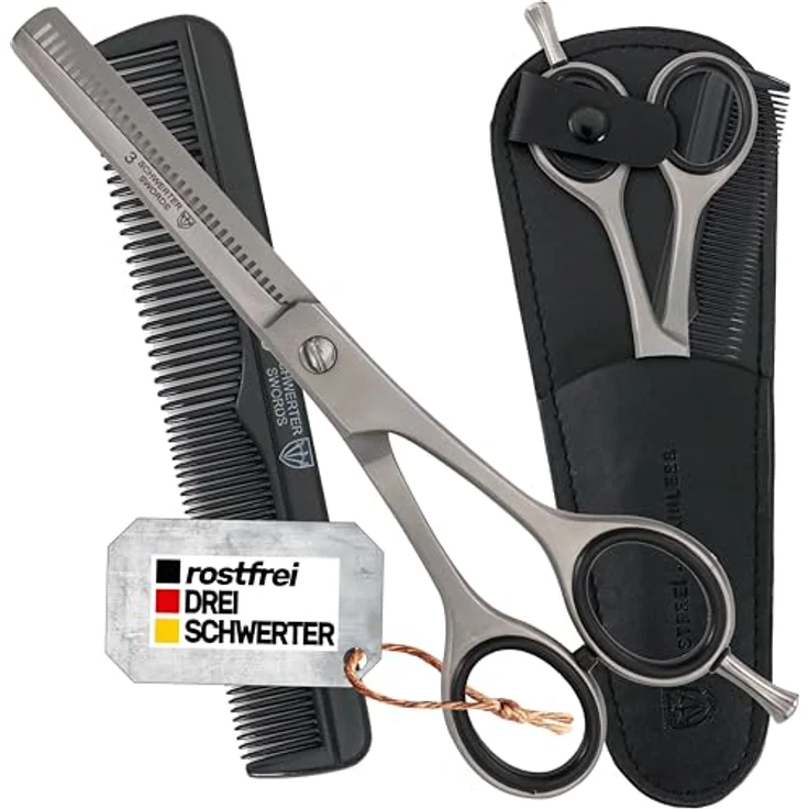 DREI SCHWERTER Effilierschere 6 Zoll, rostfrei, im schwarzen Etui mit Kamm, geeignet für alle Haarstrukturen – Bild 1