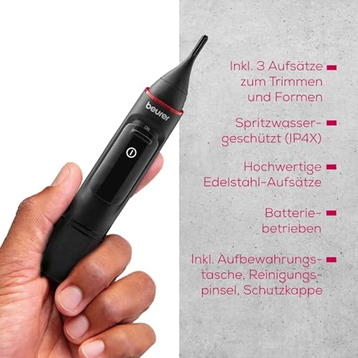 BEURER Nasen- und Ohrhaartrimmer MN3X, Präzisionstrimmer mit 2 Edelstahl-Aufsätzen und Kammaufsatz 3/6 mm, inklusive Aufbewahrungstasche – Bild 7