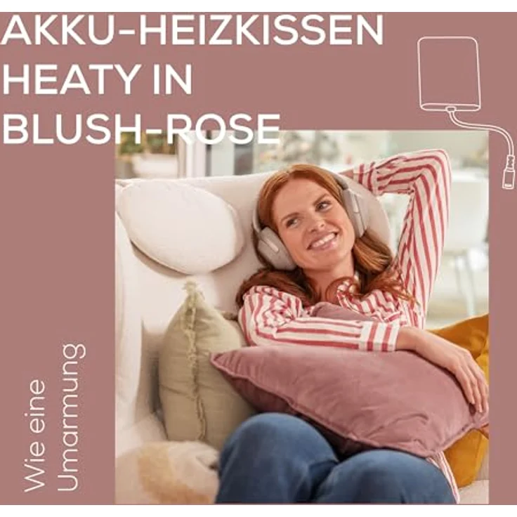 Beurer Heaty HK 77, kabelloses Heizkissen mit Akku, 3 Temperaturstufen, Schnellheizung, Abschaltautomatik, weicher Samtstoff, rosa – Bild 2