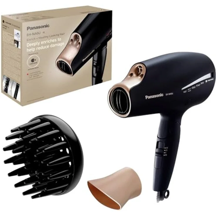 Panasonic EH-NA9J-K825 Nanoe Haartrockner, 1800 W, inkl. Diffuser, schwarz, gold – Bild 2
