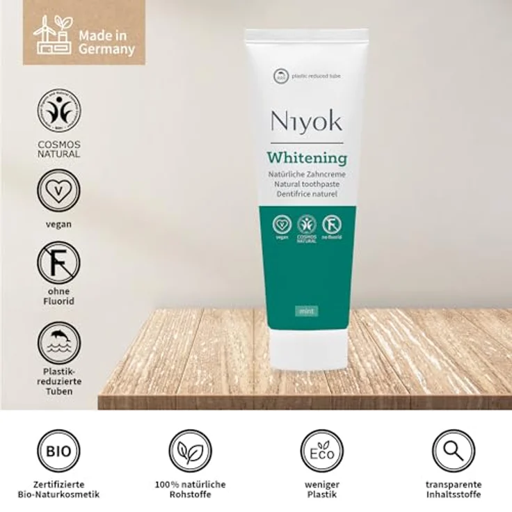 Niyok® Whitening Zahnpasta "Mint" (75ml) • Remineralisierende Zahnpasta für weiße Zähne • Natürliche Pflege & Frische • Plastikreduzierte Tube • Ohne Fluorid & Vegan – Bild 3