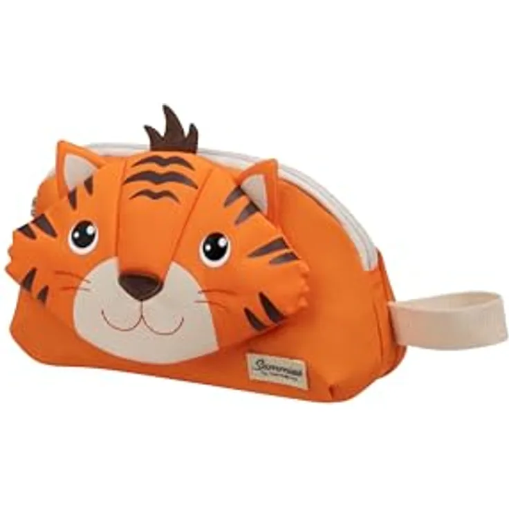 Samsonite Happy Sammies Eco Kulturbeutel, 22 cm, 2.5 L, Orange (Tiger Toby), recyceltes Material, PVC-frei, mit 3D-Details