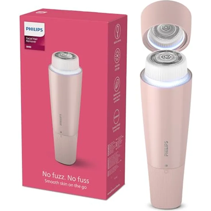 Philips Gesichtsepilierer Series 5000 BRR454/00, mit integriertem LED-Spiegel und Reinigungsbürste, hypoallergen und kompakt