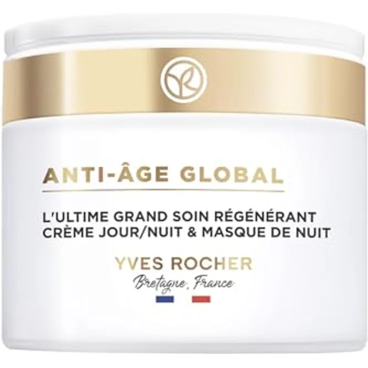 Yves Rocher ANTI-AGE GLOBAL - Regenerierende Tages- und Nachtcreme & Nachtmaske gegen Falten - 75 ml, für strahlenden Teint und straffere Haut