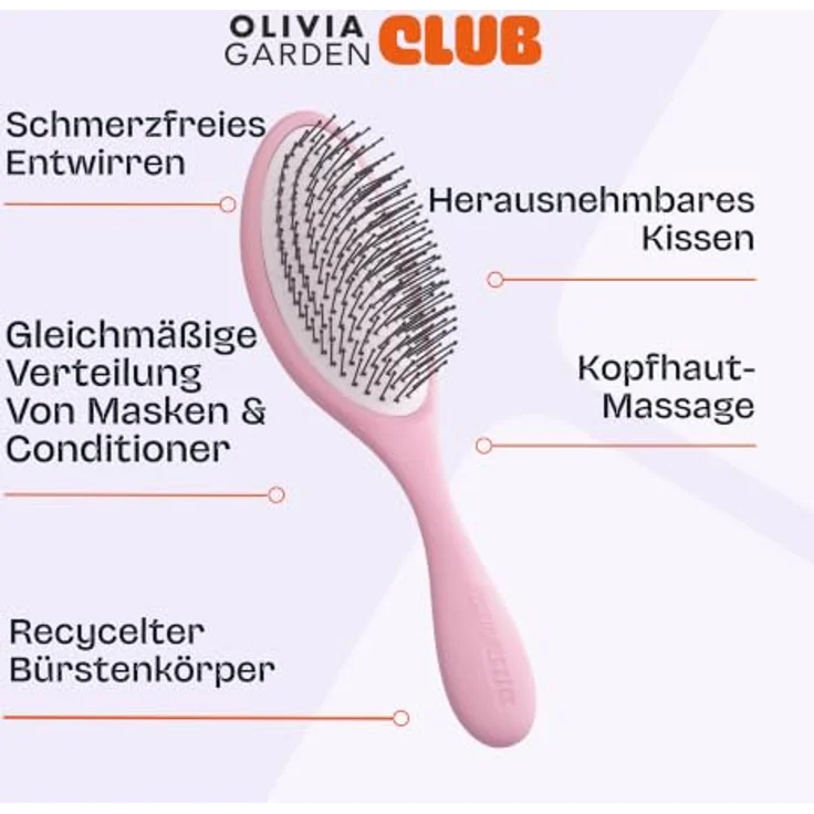 Olivia Garden Club THE RESET CUSHION Wet & Curly Detangling Hairbrush, ergonomische rosa Bürste für nasses und lockiges Haar mit flexiblen Borsten und abgerundeten Spitzen – Bild 6