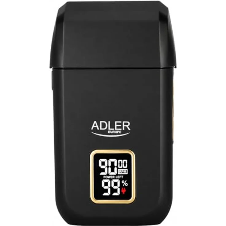 ADLER EUROPE Elektrorasierer AD 2947, Profi-Folienrasierer mit 3 Stufen, LCD-Display, USB-C, Dual-Doppelkopf, Gold/Schwarz, inkl. Reinigungsbürste und Klingenschutz – Bild 3
