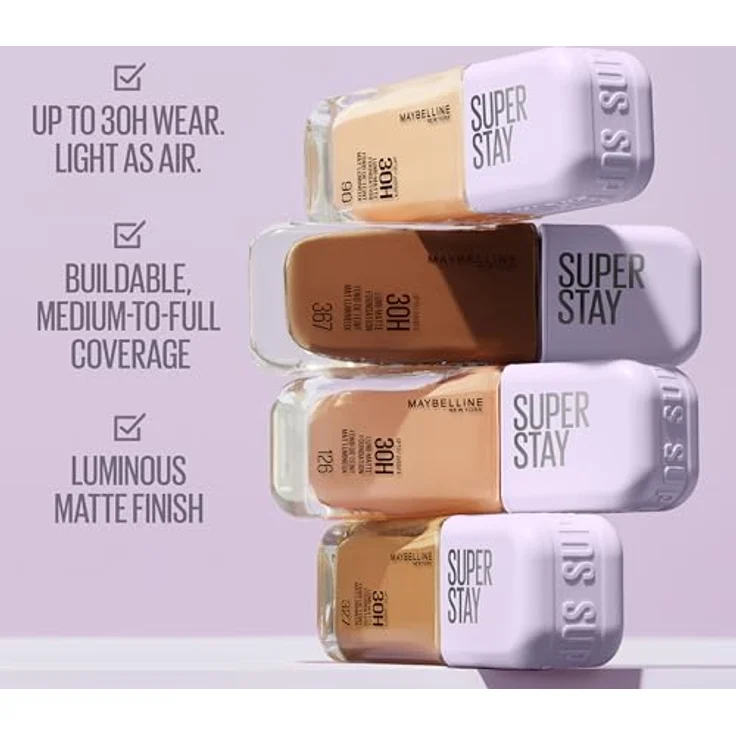 Maybelline Super Stay Lumi Matte Foundation, 35 ml, Farbe 248, luftige Textur mit lichtreflektierenden Partikeln für strahlenden Teint – Bild 4