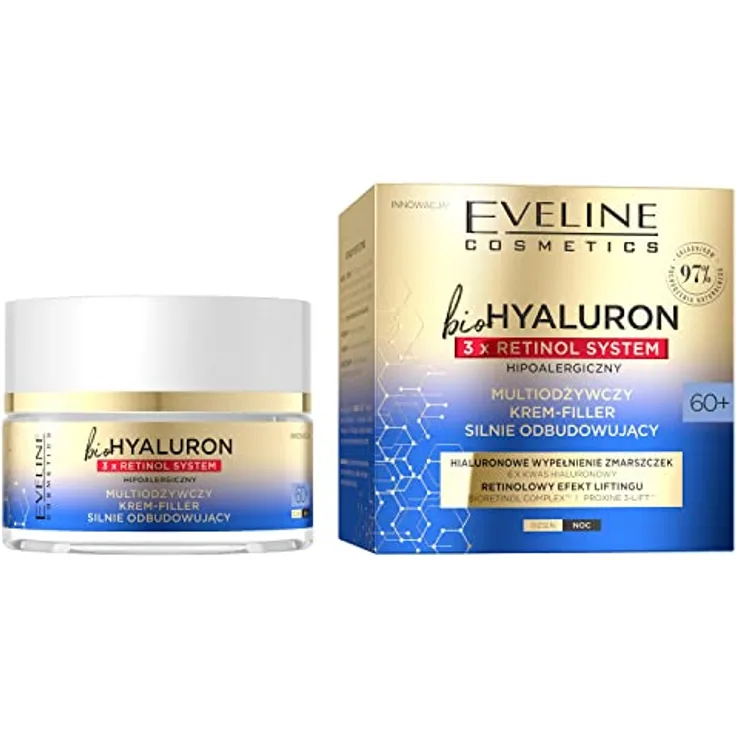 EVELINE COSMETICS Biohyaluron 3x Retinol Lifting-System, Anti-Aging Filler Creme 60+, PROXINE 3-LIFT 6in1, vegane Formel mit 97% natürlichen Inhaltsstoffen, 50ml