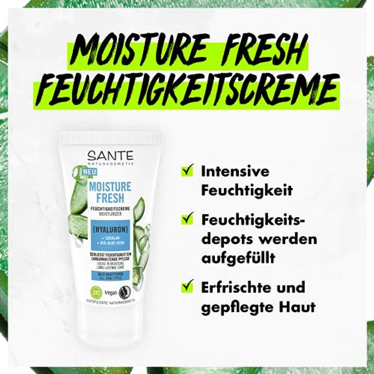 SANTE Naturkosmetik Moisture Fresh Feuchtigkeitscreme mit Hyaluron, Squalan & Bio-Aloe Vera, 50ml, nährende Gesichtspflege für intensive Feuchtigkeitspflege und geschmeidige Haut – Bild 3