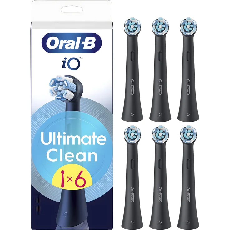Braun Oral-B iO CBF-6 Ultimate Clean, Aufsteckbürsten 6er-Pack, schwarz, optimale Plaque-Entfernung, sanfte Reinigung für empfindliches Zahnfleisch