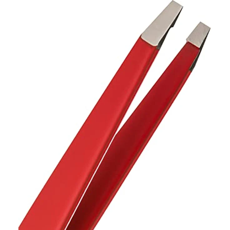 REMOS Augenbrauenpinzette, Edelstahl mit gerader Spitze, 9.5 cm, rot, inkl. Schutzetui – Bild 3