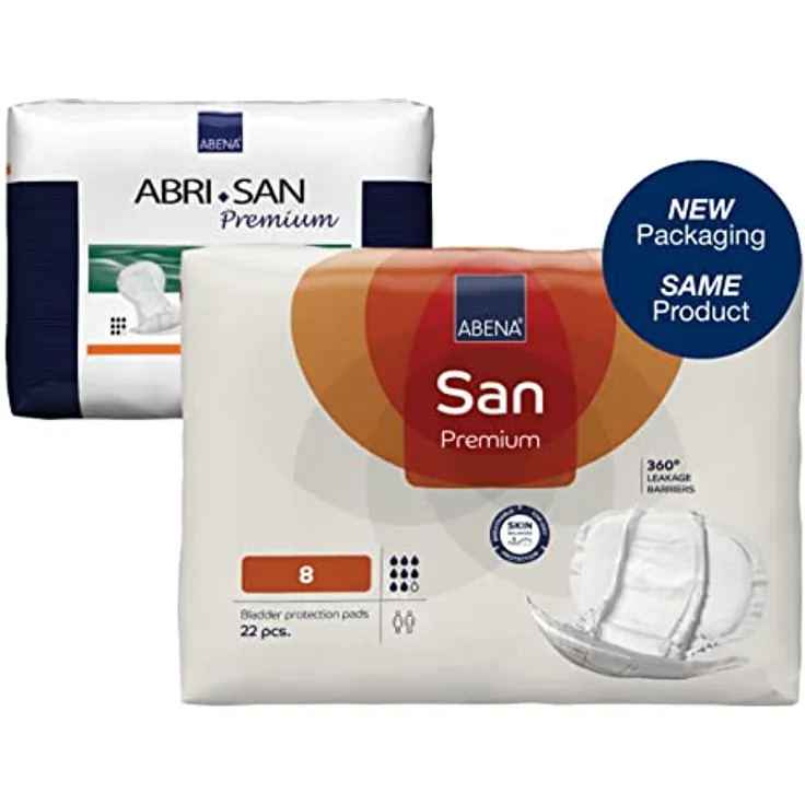 Abena San Premium Größe 8 Inkontinenzeinlagen, 2500 ml Saugfähigkeit, 22 Stück