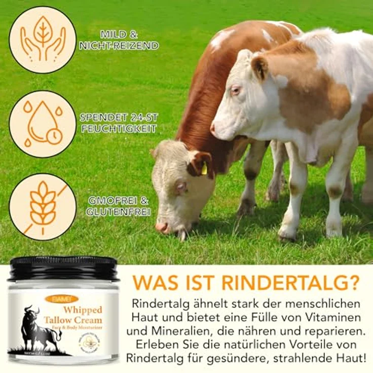 P-Beauty Cosmetic Accessories Whipped Tallow Cream, 60 g, natürliche Feuchtigkeitspflege für Gesicht und Körper, hypoallergen, schnell einziehend, 3-teilig – Bild 5
