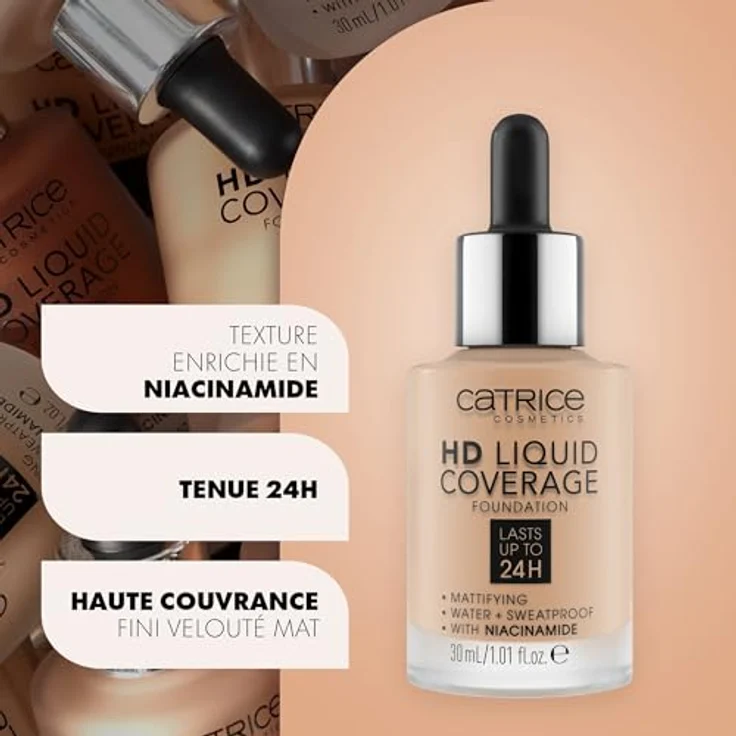 Catrice HD Liquid Coverage Foundation, Nr. 070, Nude, langanhaltend, ölfrei, mattierend, vegan, wasserfest, 30ml – Bild 4