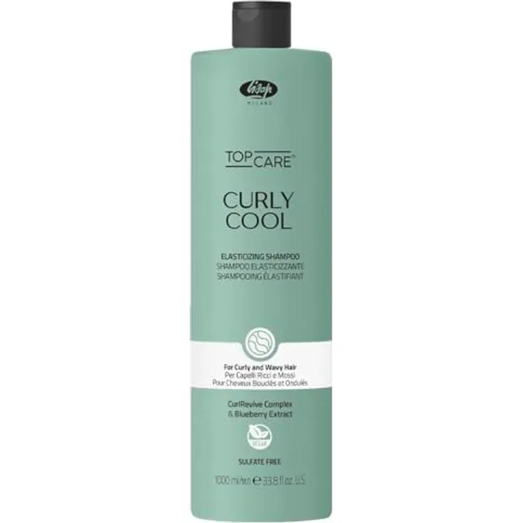 Lisap Top Care Curly Cool Elasticizing Shampoo, 1000ml, für definierte und elastische Locken mit CurlRevive Complex und Blaubeerextrakt