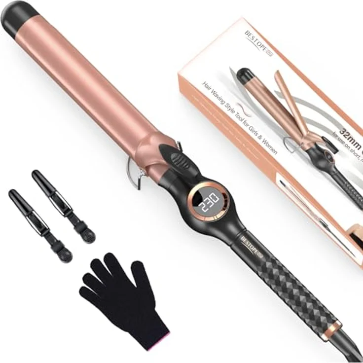 BESTOPE PRO Lockenstab 32mm, große Locken mit 30s Aufheizzeit, multifunktionale Temperaturregelung und LCD-Display, inkl. Handschuh – Bild 1