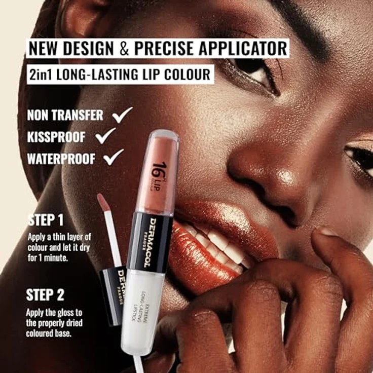 Dermacol 16H Lip Colour, langlebiger, glänzender Lippenstift mit hoher Pigmentierung, Farbton 05 Sparkling Muse, 2x4 ml – Bild 2