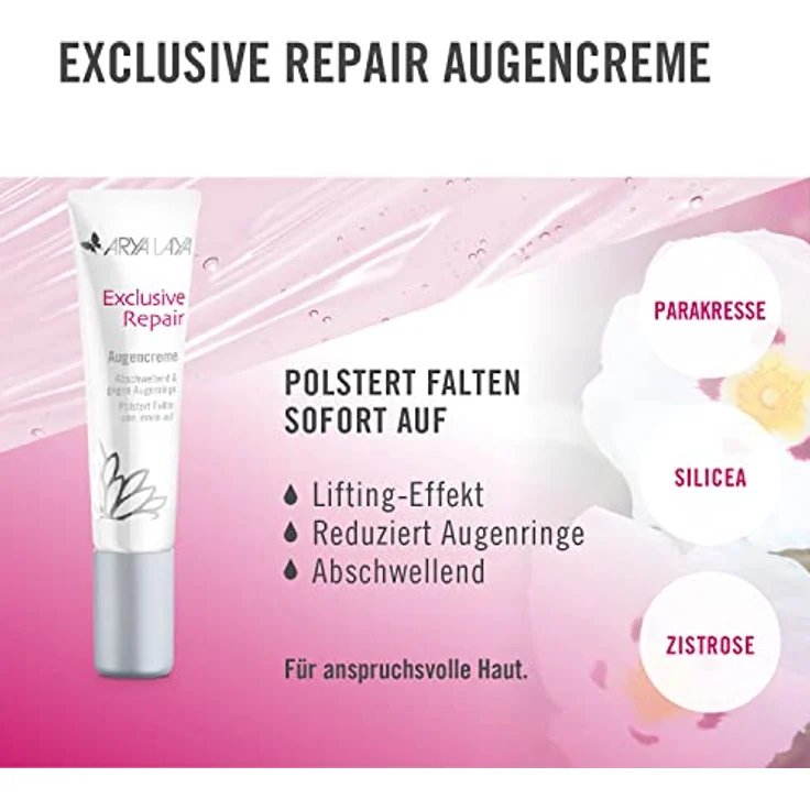ARYA LAYA Exclusive Repair Augencreme: für eine frischere Augenkontur, reduziert Mimik-Fältchen, Augenringe, leichte Schwellungen und Müdigkeitserscheinungen, für alle Hautbilder | 15 ml – Bild 2