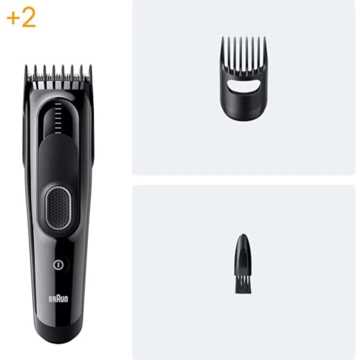 Braun Haarschneider HairClipper HC5510 (251039), Haarschneidemaschine mit 2 Kammaufsätzen und 9 Längeneinstellungen, Ni-MH-Akku, abwaschbares Design, schwarz – Bild 3