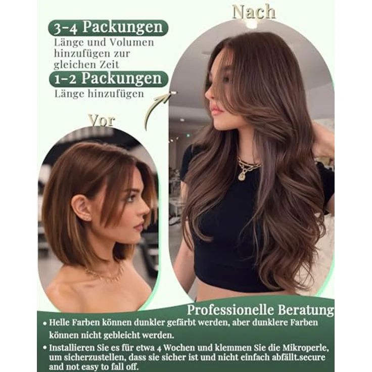 Ugeat Micro Ring Extensions Echthaar, Braun Ombre 50 cm, 50 Strähnen, Hitzefrei, Remy-Echthaar – Bild 5