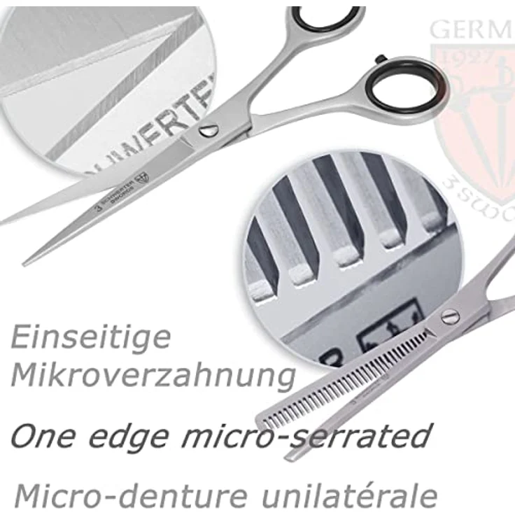 DREI SCHWERTER Haarscheren Set, rostfreie Haarschere und Effilierschere 6 Zoll mit Kamm, matte Optik, inkl. Reinigungstuch und Etui – Bild 2