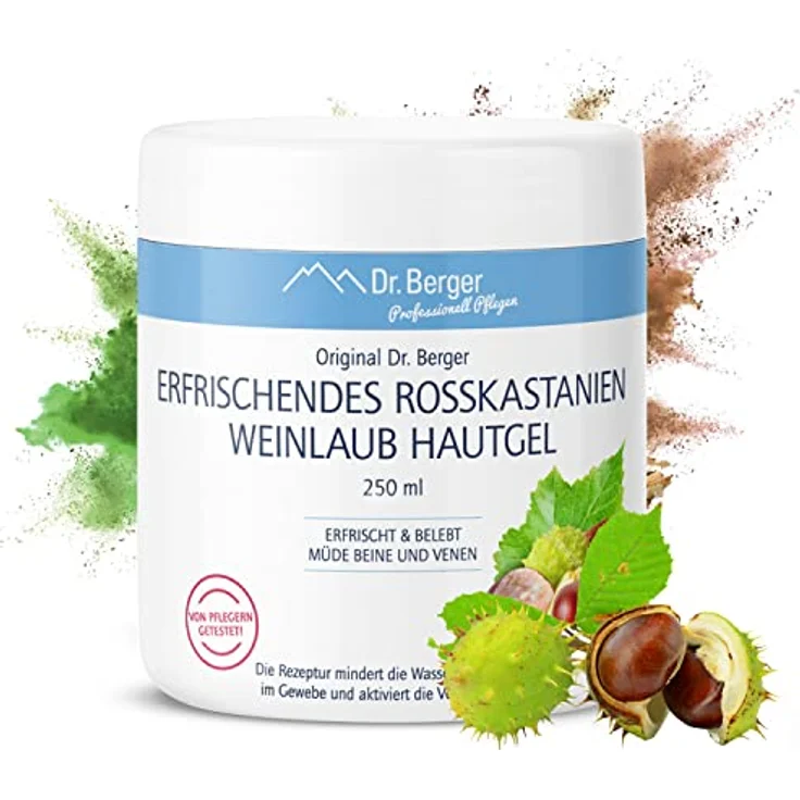 Dr. Berger erfrischendes Rosskastanien Weinlaub Hautgel 250 ml, Vitalisierend und belebend, wohltuend für Beine und Venen, Naturkosmetik, ICADA-zertifiziert – Bild 1