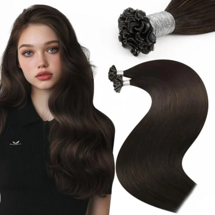 Moresoo Keratin Bonding Extensions, Echthaar Nahtlos, Dunkelbraun, 40 cm, 50g, Italienischer Keratinbonding für unsichtbares Finish – Bild 1