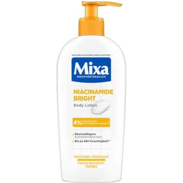 Mixa feuchtigkeitsspendende Bodylotion Niacinamide Bright, hypoallergen, geeignet für Gesicht, Körper & Hände, 250 ml – Bild 1