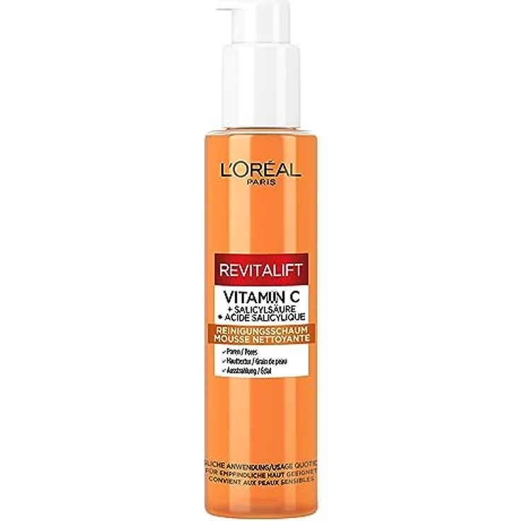 L'Oréal Paris Vitamin C Reinigungsschaum, für gereinigte und frische Haut, bringt den Hautton zum Strahlen, Revitalift Clinical, 150ml