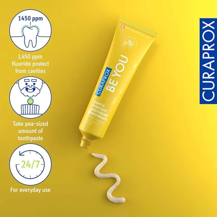 Curaprox Be You Grapefruit Whitening-Zahnpasta mit Geschmack von Grapefruit und Bergamotte, mit Menthol, vegan, 950 ppm Fluorid, RDA 50, gelb, 60 ml – Bild 4